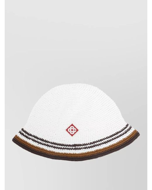 Casablanca White Cotton Striped Crochet Bucket Hat for men