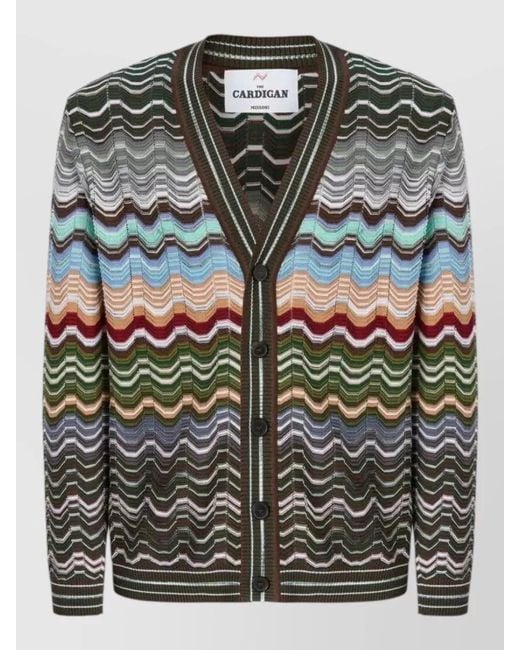 Missoni Gray V Neck Zigzag Knit Cardigan for men