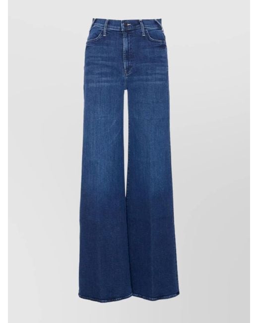 Mother Blue Wide-Leg Trousers With Elasticized Fit And Contrast Stitching