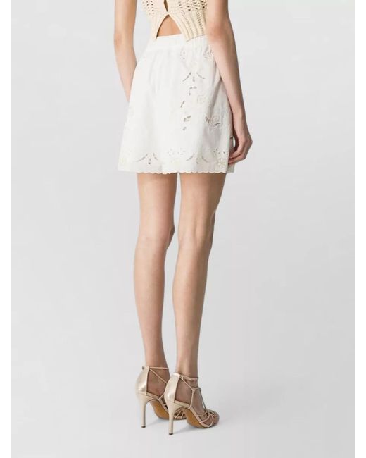 Forte_forte White Cotton Shorts Eyelet Embroidery Scalloped Hem