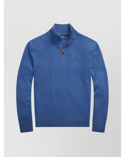 Polo Ralph Lauren Blue Ribbed Cuff And Hem Knit Sweater for men