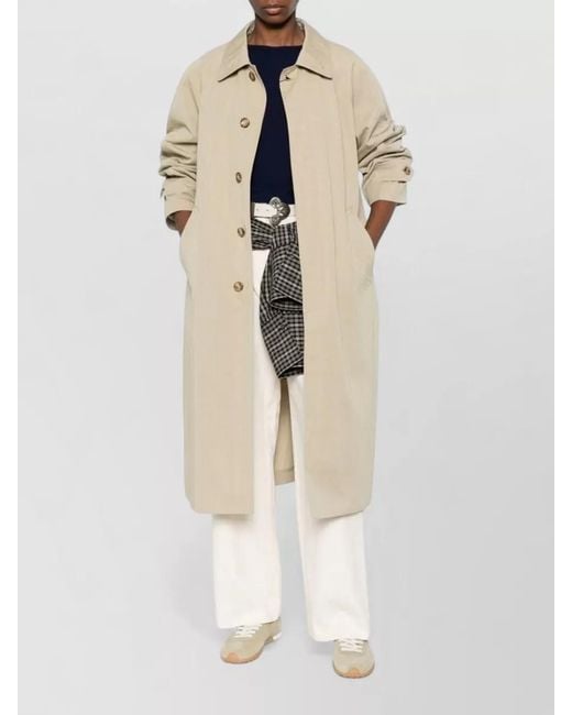 DUNST Natural Long Cotton Blend Coat Buttoned Cuffs Pockets