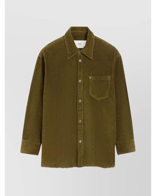 AMI Green Corduroy Overshirt for men