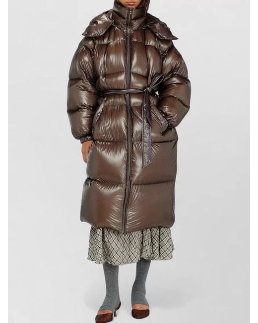 DIESEL Brown Long Down Puffer Coat Ultra Light Ripstop