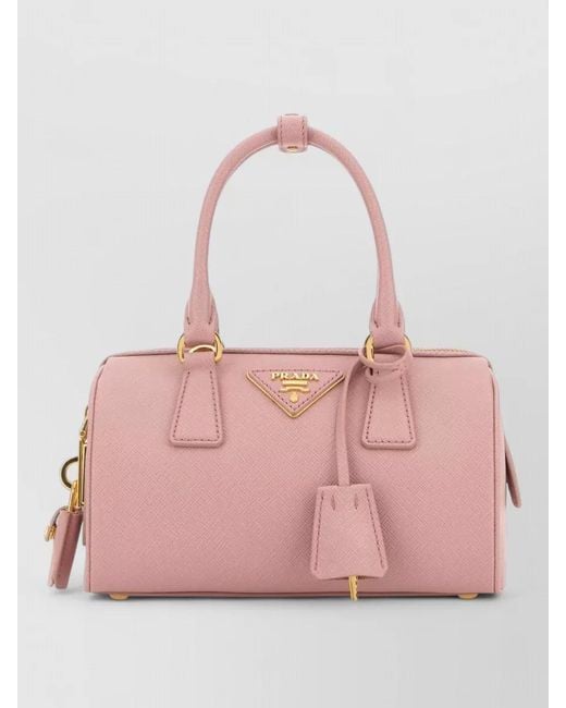 Prada Pink Leather Shoulder Bag Structured Shape Top Handles