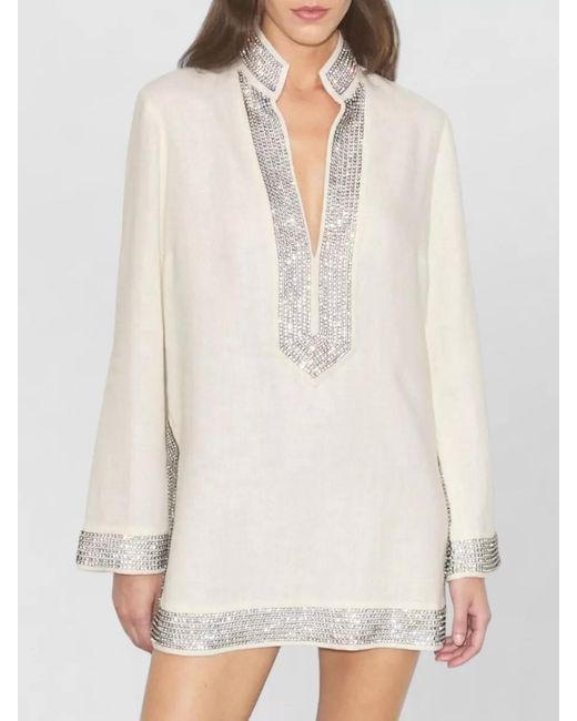 Tory Burch White Crystal Embellished Tunic Beachwear Knee Length