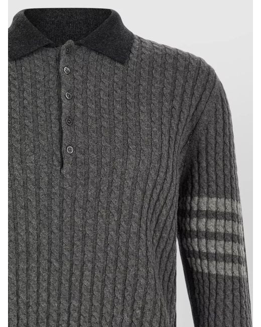 Thom Browne Gray Trompe L Oeil Polo Knit Sweater for men
