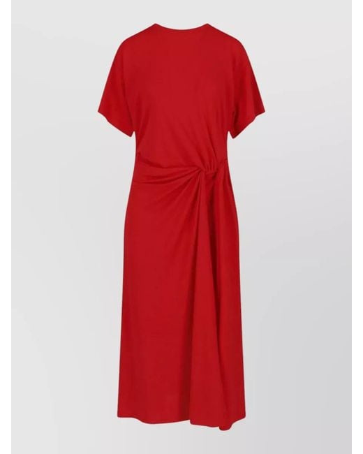 Polo Ralph Lauren Red Midi Dress Knot Detail Short Sleeves