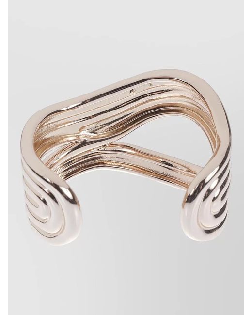 Max Mara White Curved Open Cuff Ring Polished Finish