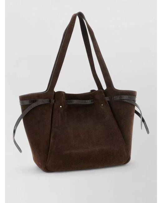 Tory Burch Brown Romy Tote Bag Contrast Trim Crocodile