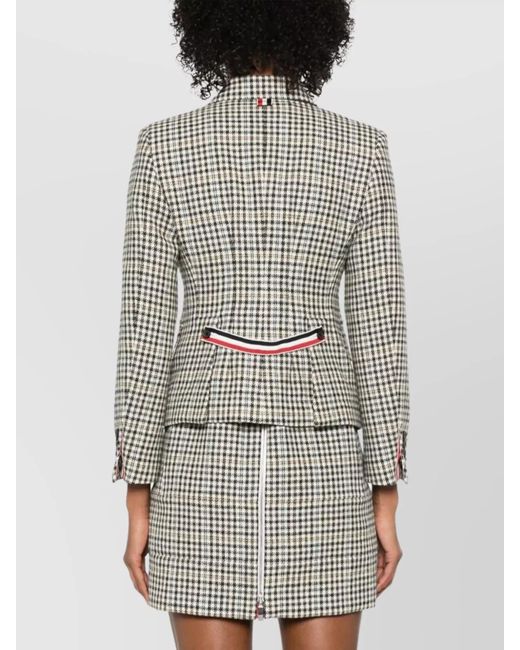 Thom Browne White Checked Single Breasted Wool Coat