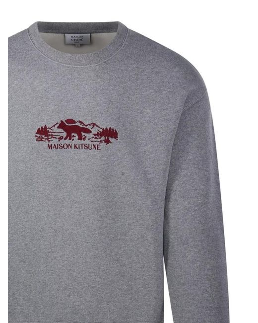 Maison Kitsuné Gray Cotton Crew Neck Long Sleeve Sweatshirt for men