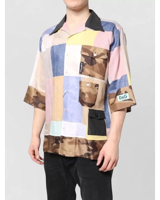 Dolce & Gabbana Pink Silk Patchwork Short-Sleeve Shirt for men