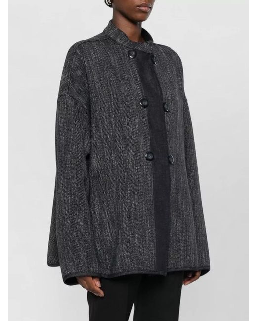 Emporio Armani Black Relaxed Fit Mid Length Herringbone Blazer