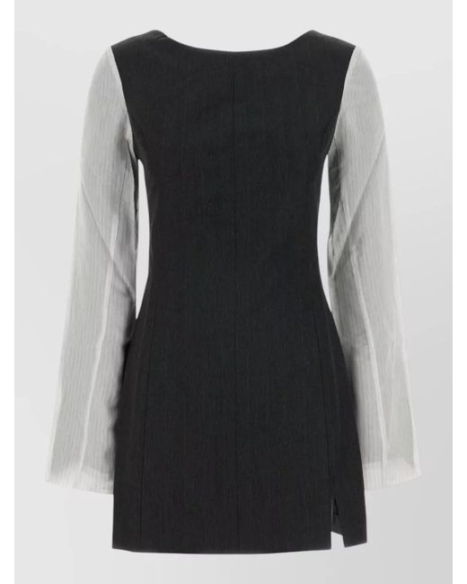 Our Legacy Black Embroidered Twill Mini Dress Scoop Neckline