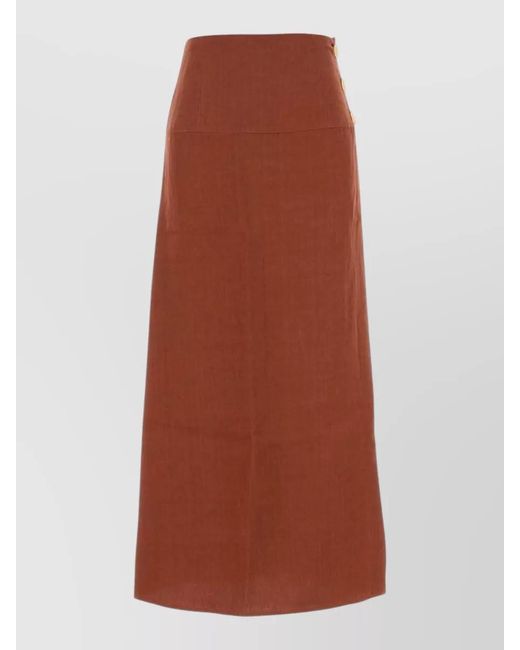 LeKasha Brown Linen Haifal Skirt High Waist Midi