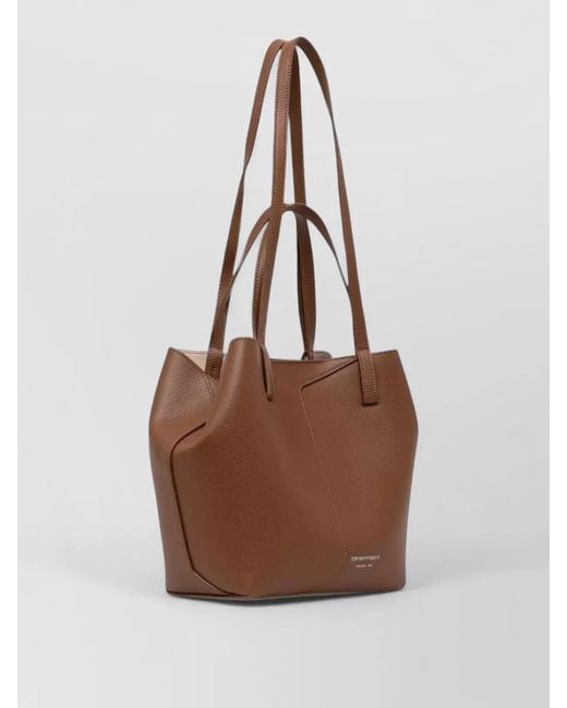 Emporio Armani Brown Leather Tote Bag Small Size Double Handles
