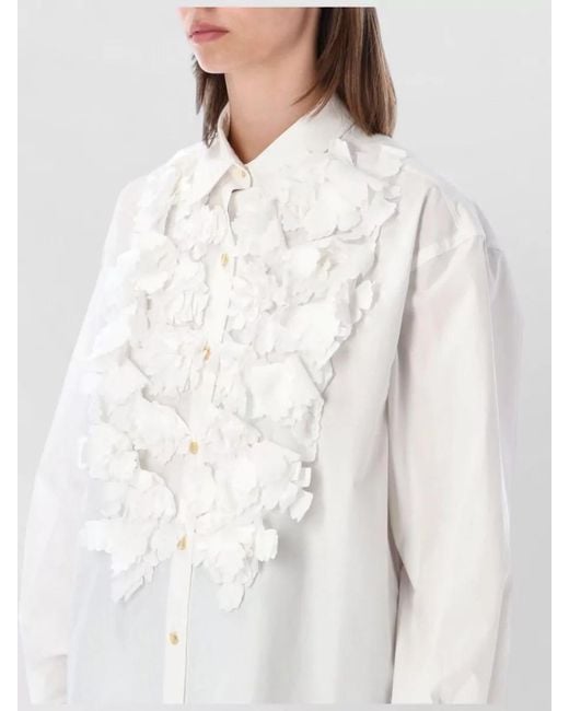 Alberta Ferretti White Floral Shirt Relaxed Fit Ruffled Front