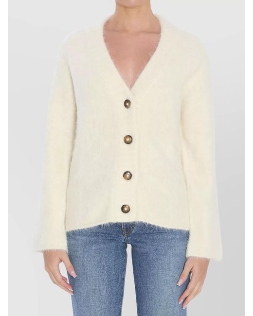Loulou de Saison Natural Ribbed V-Neck Alpaca Cardigan