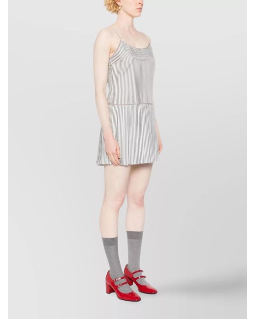 Thom Browne White Silk Striped Pleated Mini Dress