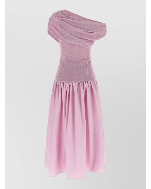 Self-Portrait Pink Cotton Draped Knit Midi Dress