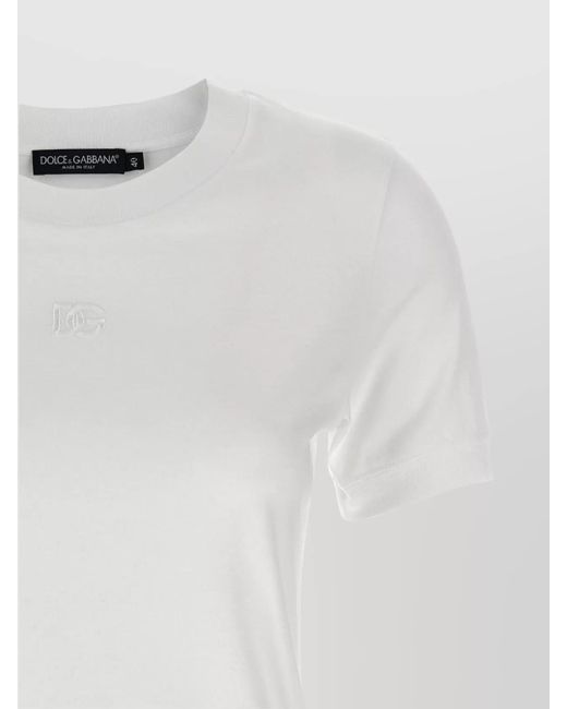 Dolce & Gabbana White Cotton Logo Embroidered T-Shirt
