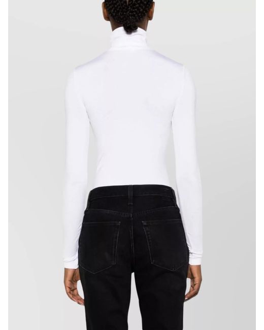 Wolford White Cotton-Blend Fine-Ribbed High-Neck Long-Sleeve Bodysuit