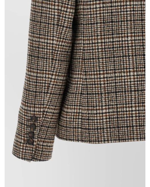 Brunello Cucinelli Brown Double Breasted Plaid Cashmere Blend Blazer