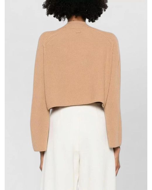 Max Mara White Cropped Ribbed Knit Top Mock Neck