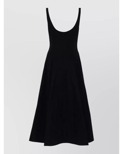 Staud Blue Midi Dress Sleeveless Square Neck Flared Skirt
