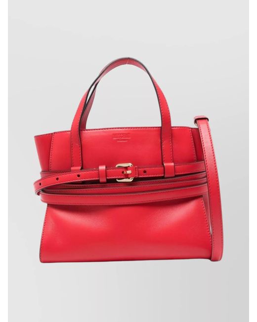Moschino Red Double Belt Shoulder Bag With Top Handles