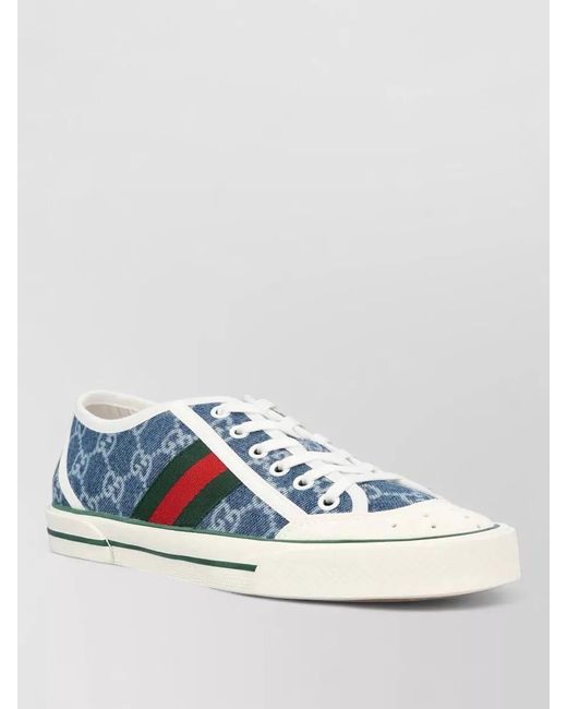 Gucci Blue Tennis Lace Up Shoes Round Toe Sole