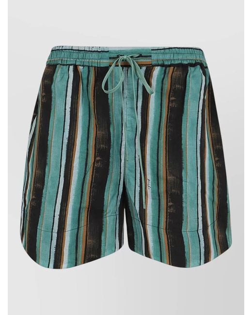 Pinko Green Arrone Shorts Muslin Brushstroke Stripe Print