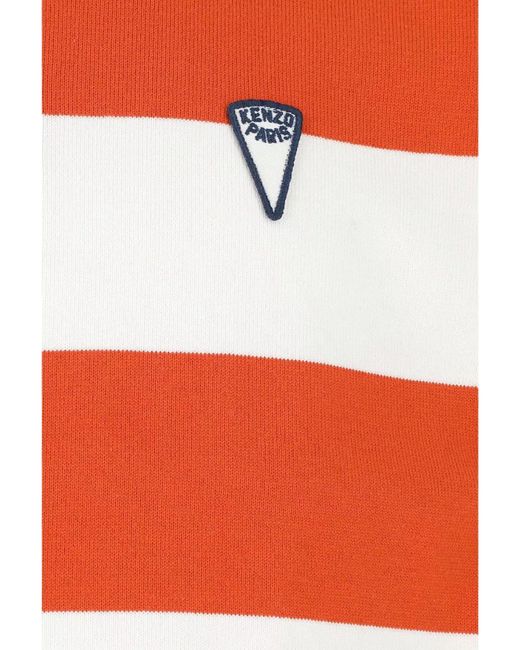 KENZO Red Cotton Oversized Striped Short-Sleeve Polo Shirt for men