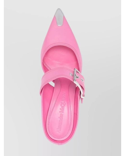 McQueen Pink Leather Buckled Mules