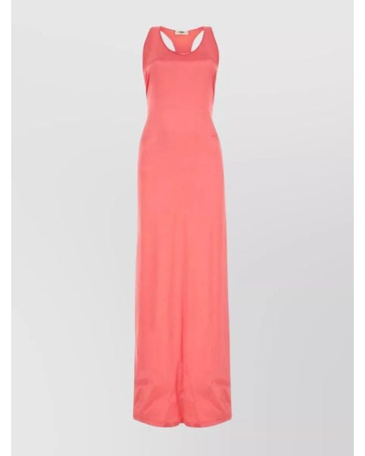 Fendi Pink Satin Belted Long Dress