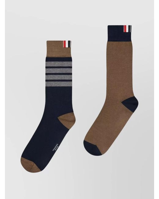 Thom Browne Blue Striped Mid Calf Socks for men