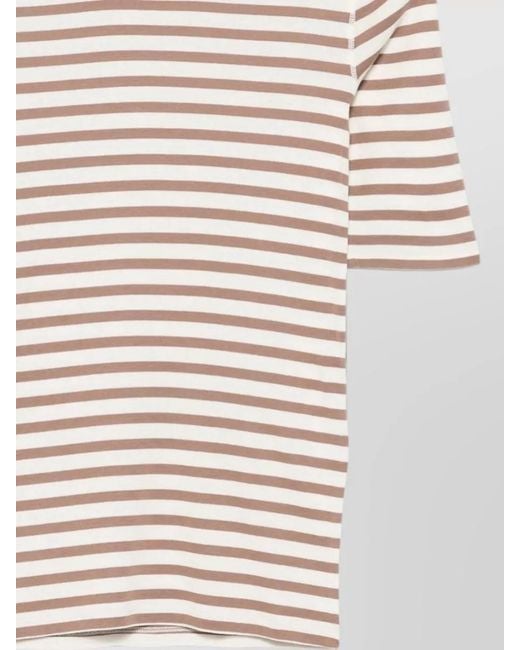 Closed Natural Striped Top Three Quarter Sleeves Round Neck