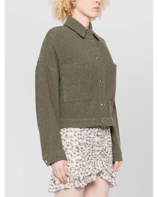 IRO Green Textured Cotton Cropped Jacket