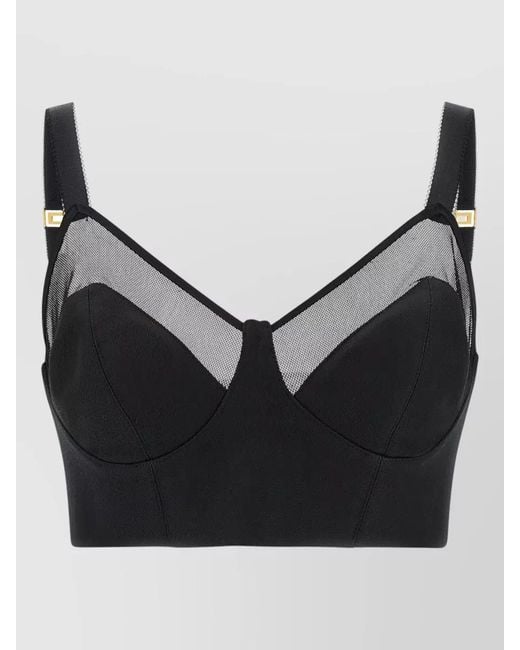 Elisabetta Franchi Black Wool Top And Tulle Mesh Straps
