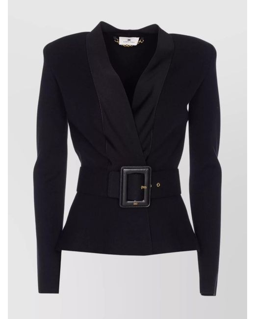 Elisabetta Franchi Blue Fine-Knit Belted V-Neck Cardigan
