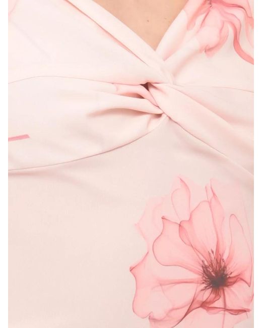 Mar De Margaritas Pink Floral Dress Fitted Silhouette Floor Length