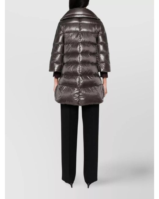 Herno Gray Down Quilted Three Quarter Sleeve Midi Puffer Jacket