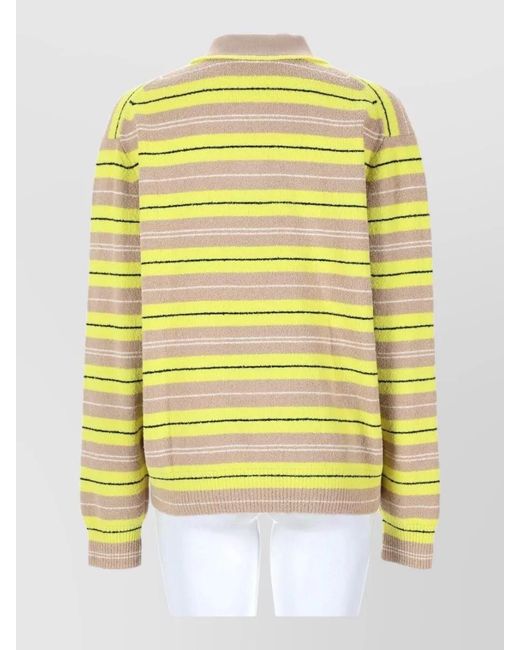 Paul Smith Yellow Polo Collar Striped Knit Top Ribbed Trims