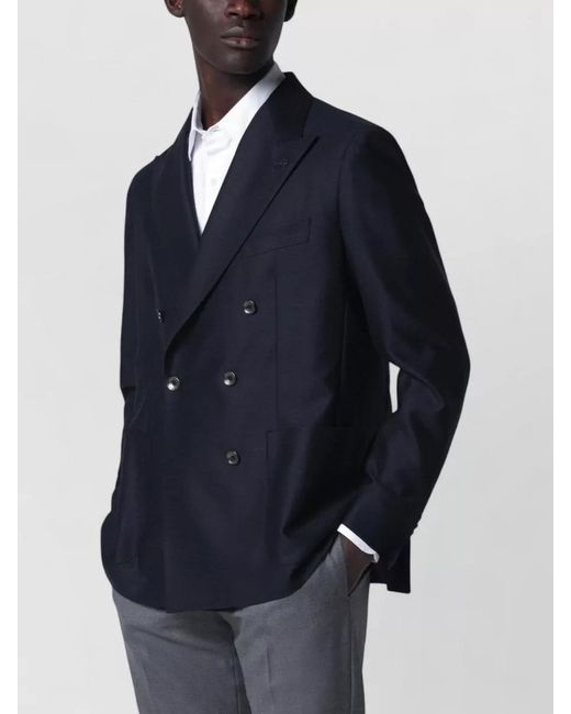 Tagliatore Blue Wool Double Breasted Coat for men