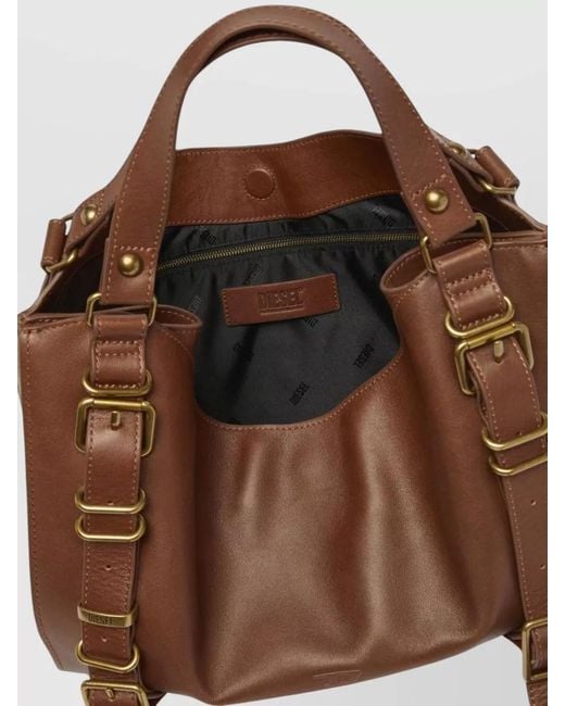 DIESEL Brown D-One Medium Leather Shoulder Bag