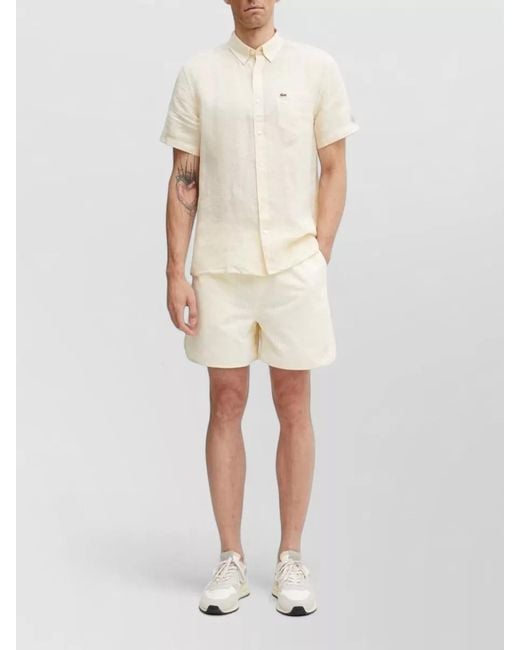 Lacoste Natural Short Sleeve Silk Nylon Button Down Shirt for men
