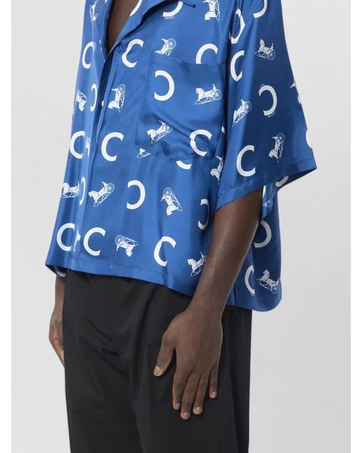 Céline Blue Silk Printed Short-Sleeve Shirt for men