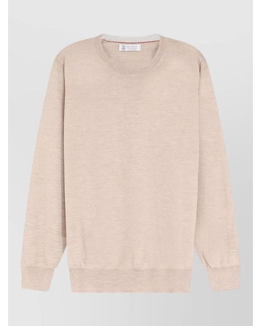 Brunello Cucinelli Natural Cashmere Silk Knit Crew Neck Sweater for men