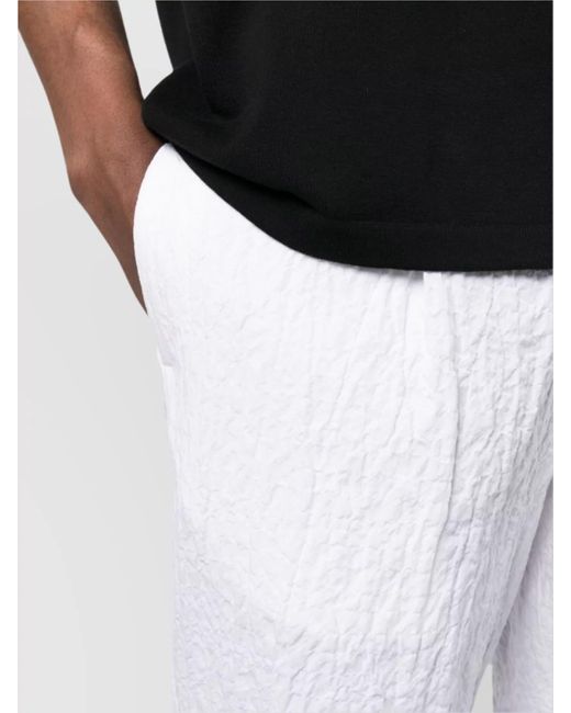 Emporio Armani White Cotton Straight-Leg Cropped Trousers for men
